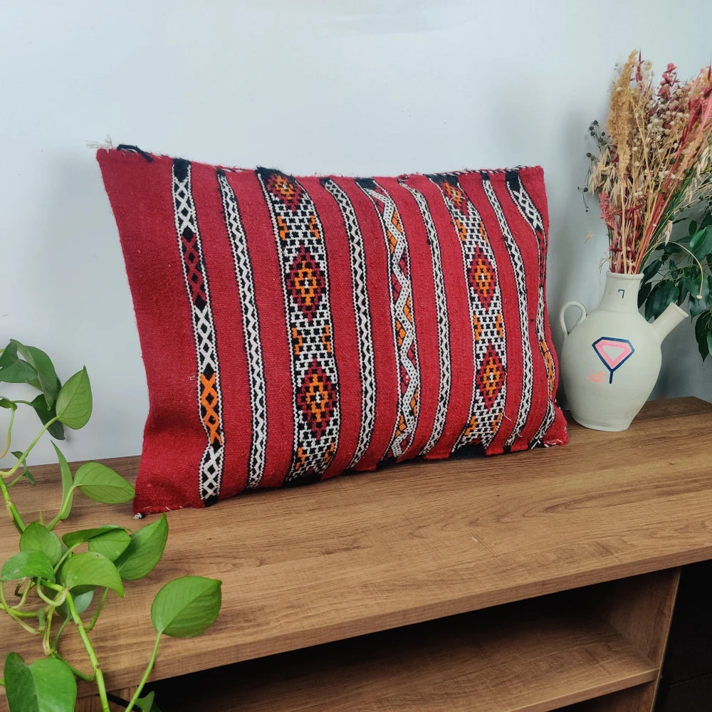Coussin Kilim Rouge Motifs Ethniques - MAZIR Décoration