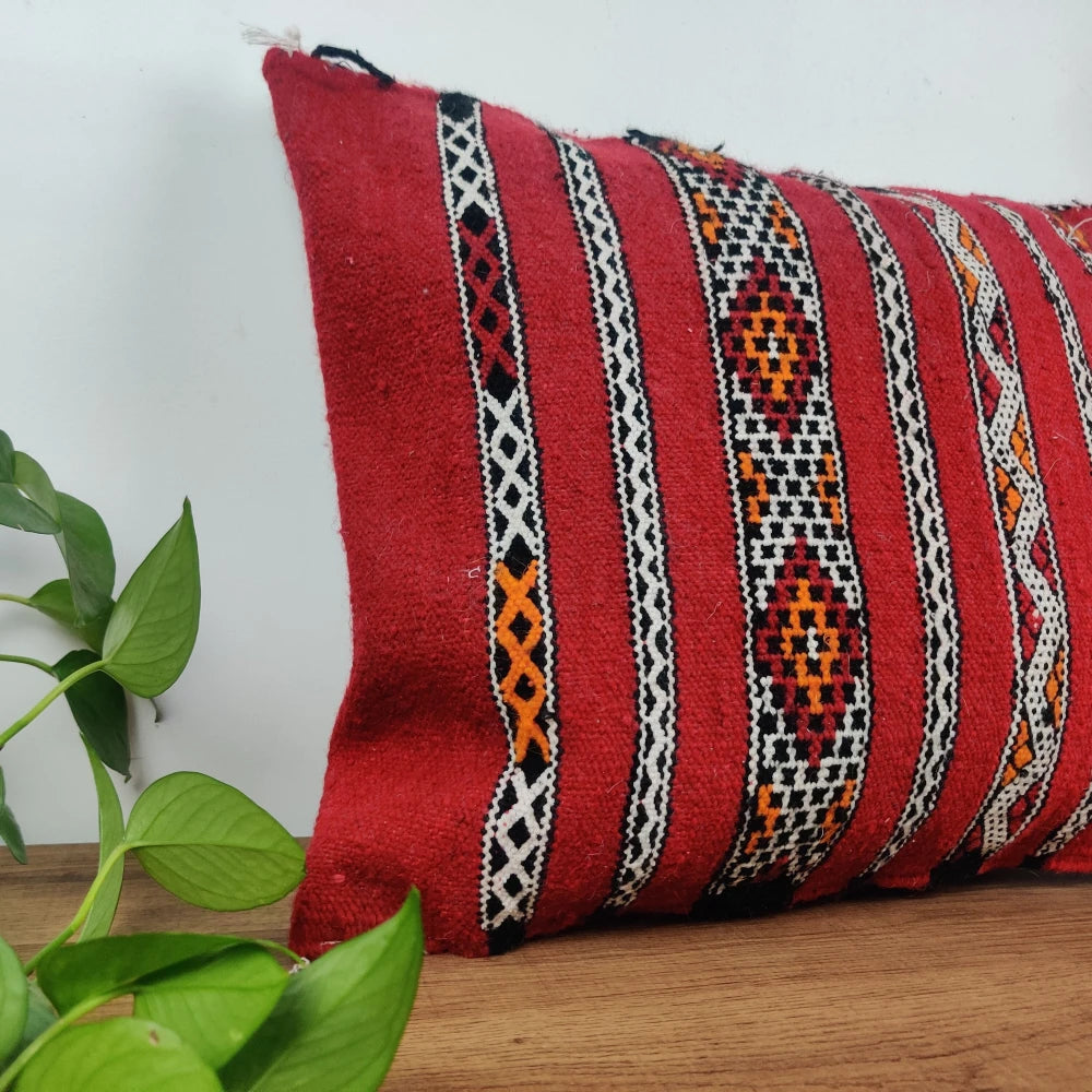 Coussin Kilim Rouge Motifs Ethniques - MAZIR Décoration