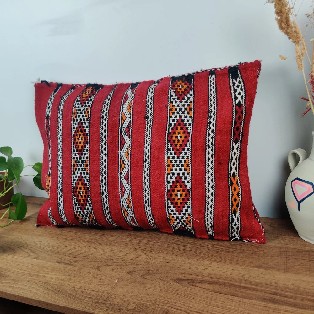 Coussin Kilim Rouge Motifs Ethniques - MAZIR Décoration