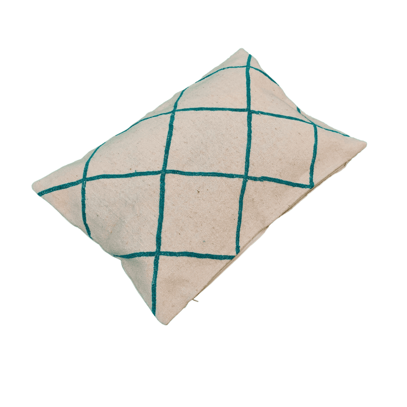 Coussin artisanal beige clair et turquoise