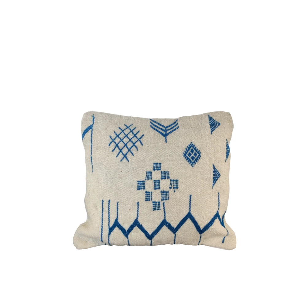 Coussin berbère tribal bleu fait main | MAZIR