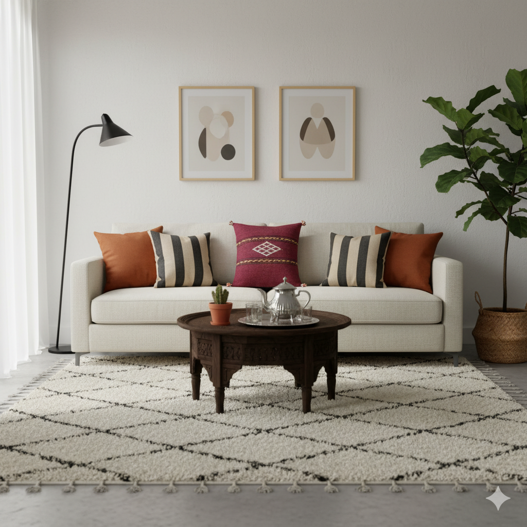 Coussin Marocain Bordeaux en Coton