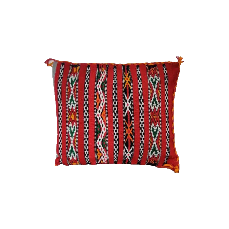 Coussin Marocain Kilim Rouge Motifs Berbères