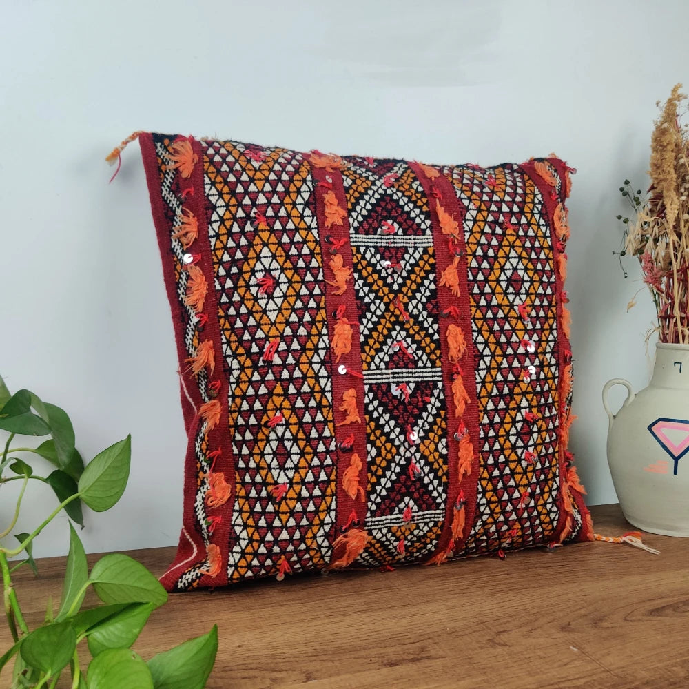 Coussin Marocain Rouge Beldi - MAZIR Décoration
