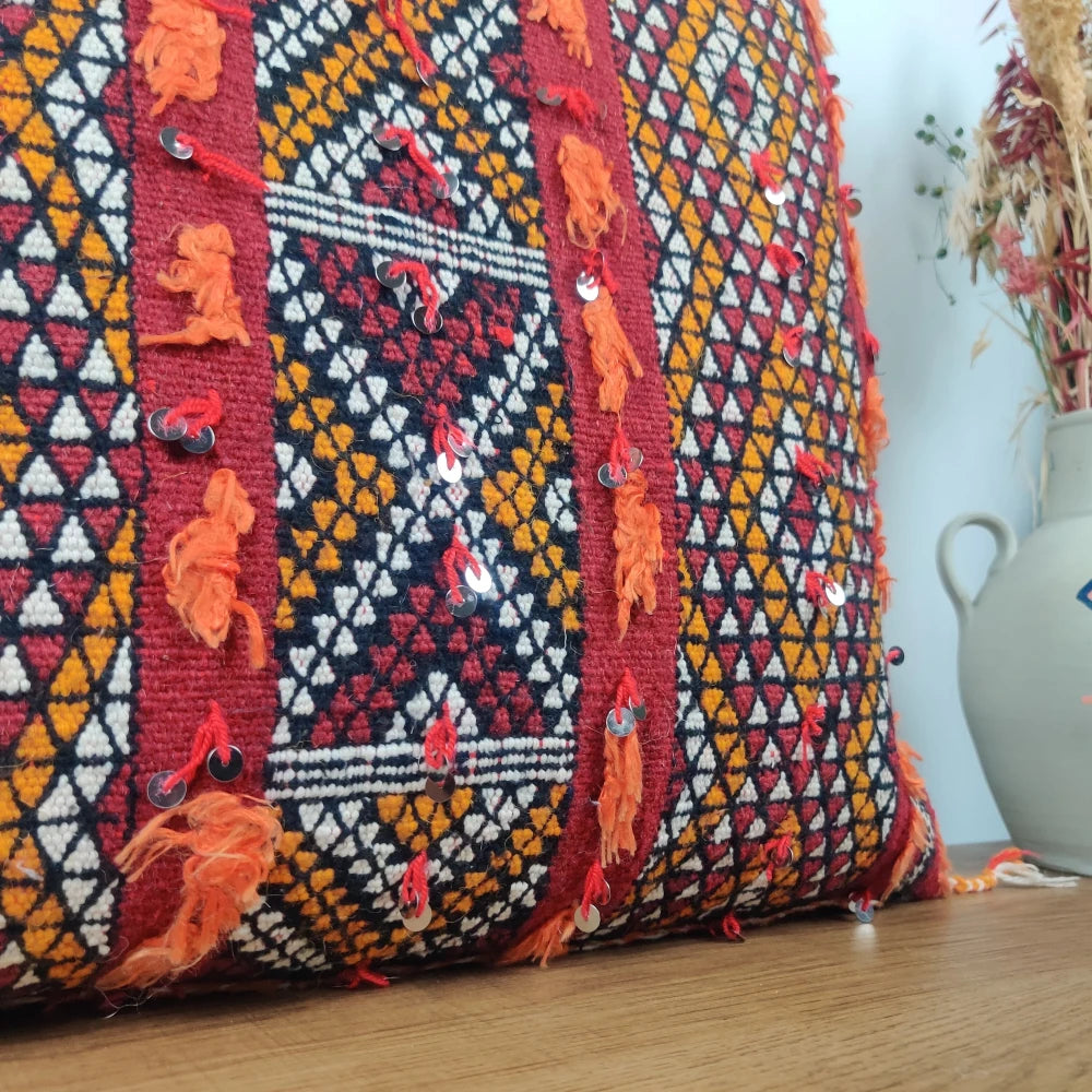 Coussin Marocain Rouge Beldi - MAZIR Décoration