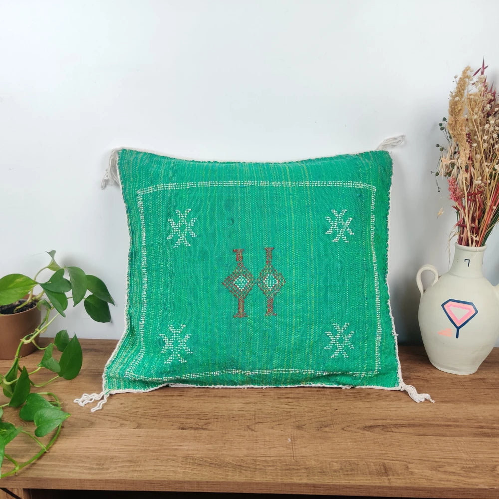 Coussin marocain vert Sabra - MAZIR Décoration
