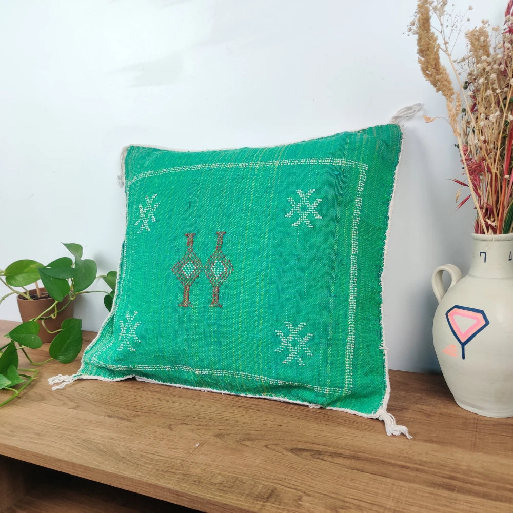 Coussin marocain vert Sabra - MAZIR Décoration