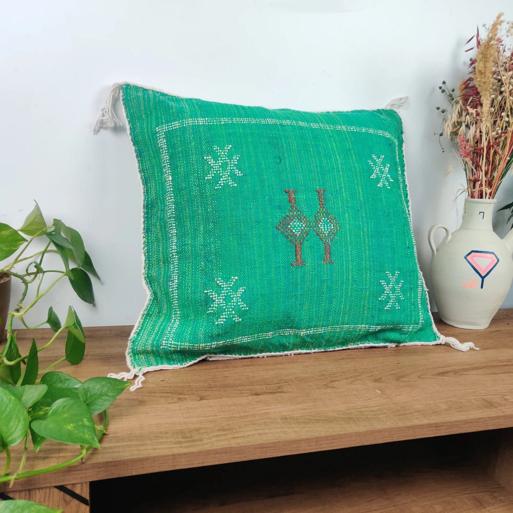 Coussin marocain vert Sabra - MAZIR Décoration