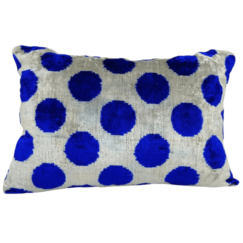 Coussin Ikat Bleu Design Pois Bleu