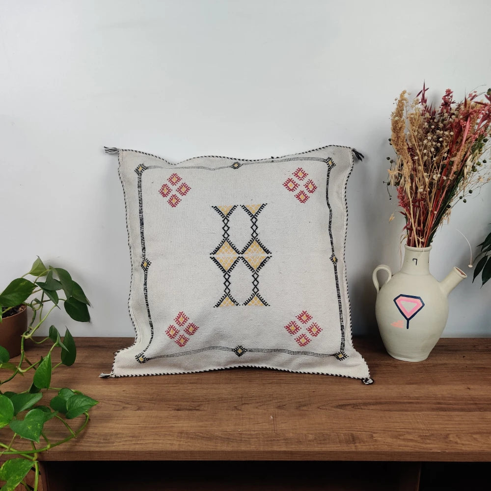 Coussin Sabra blanc en Soie de Cactus - MAZIR Décoration