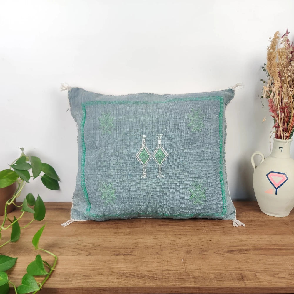 Coussin Sabra gris bleu en Soie de Cactus