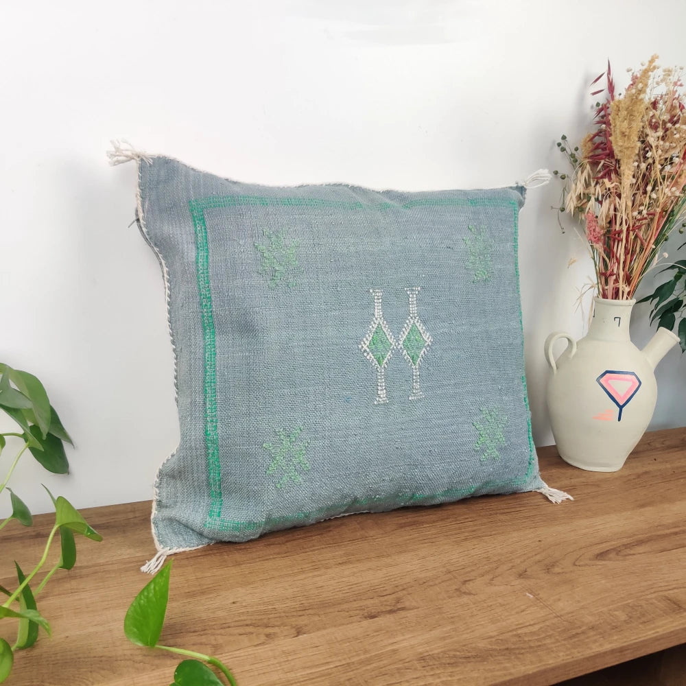 Coussin Sabra gris bleu en Soie de Cactus