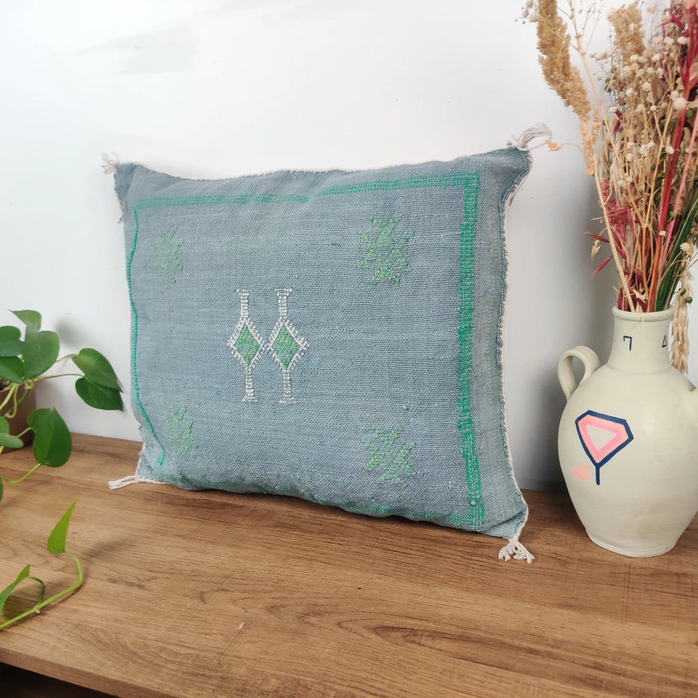 Coussin Sabra gris bleu en Soie de Cactus