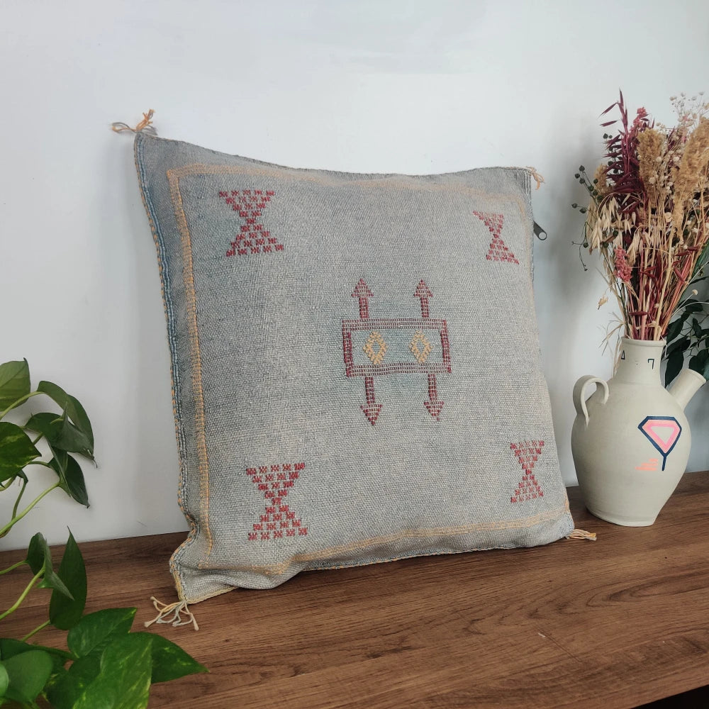 Coussin Sabra Gris jean en Soie de Cactus - MAZIR Décoration