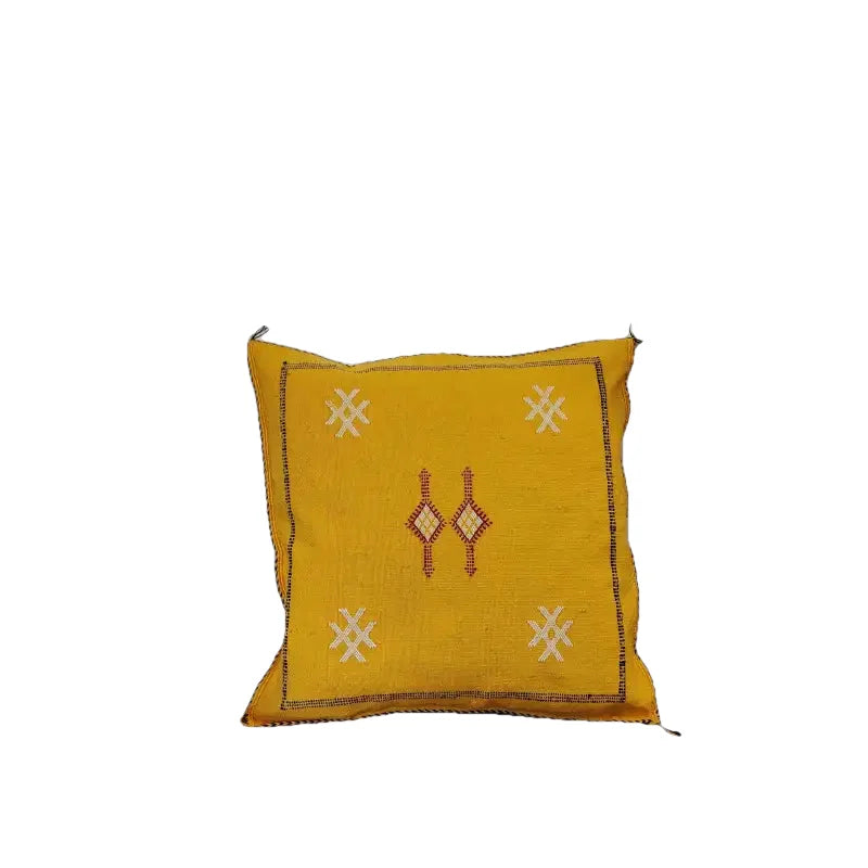 Coussin Marocain Jaune en Soie de Cactus | MAZIR Décoration