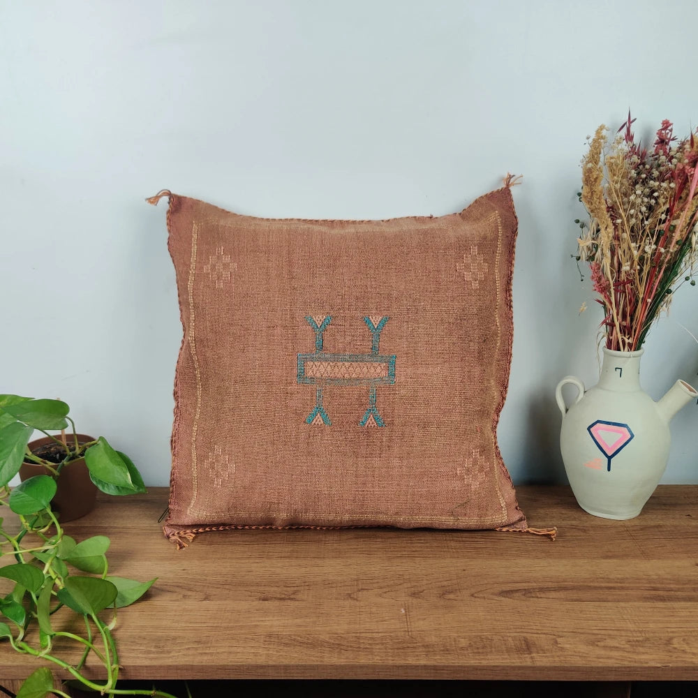 Coussin Sabra Marron <br> Soie de Cactus