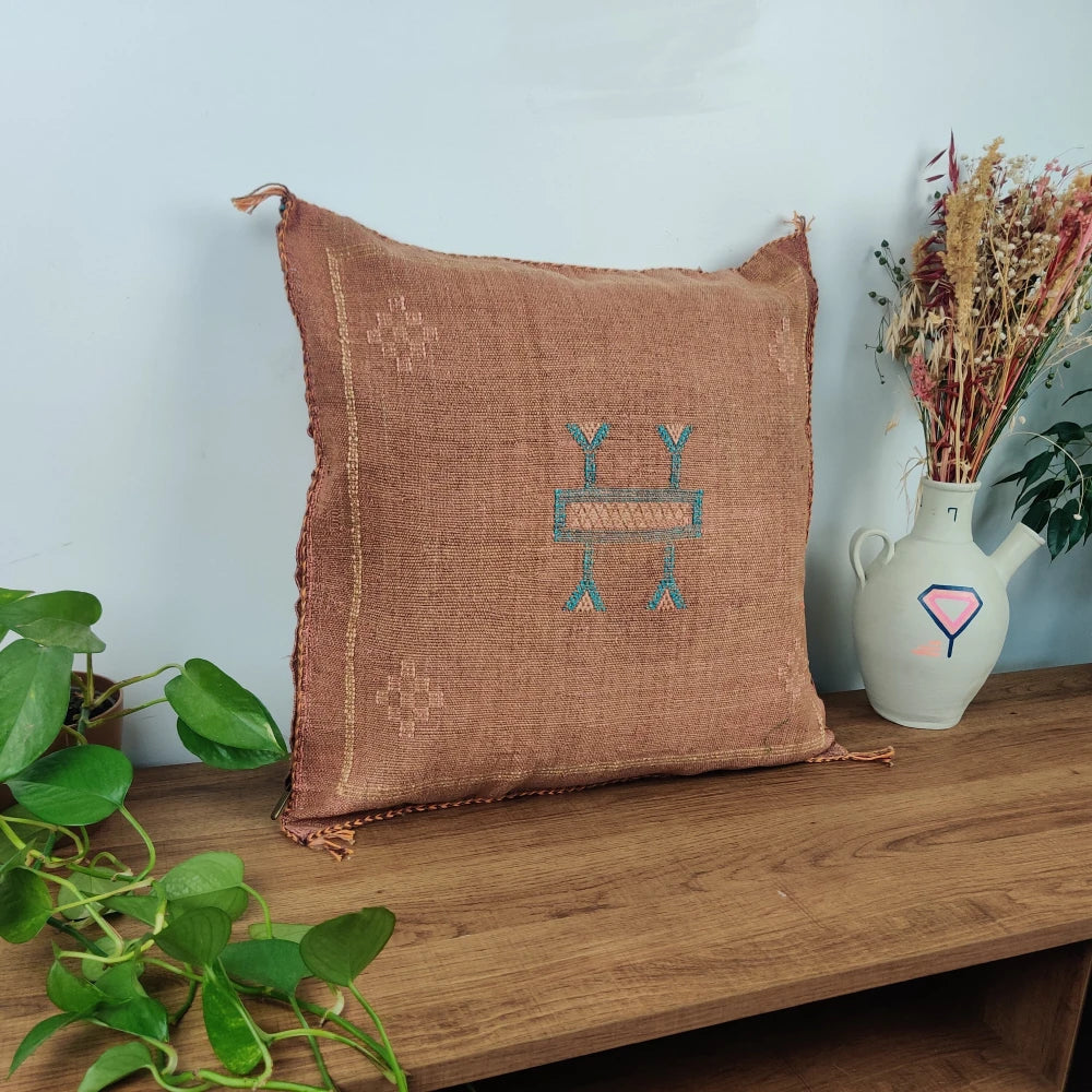 Coussin Sabra Marron <br> Soie de Cactus
