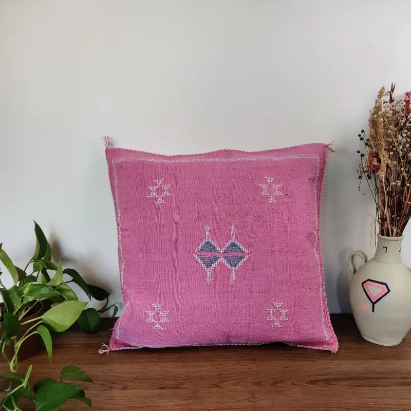 Coussin Sabra Rose Vintage Soie de Cactus Fait main