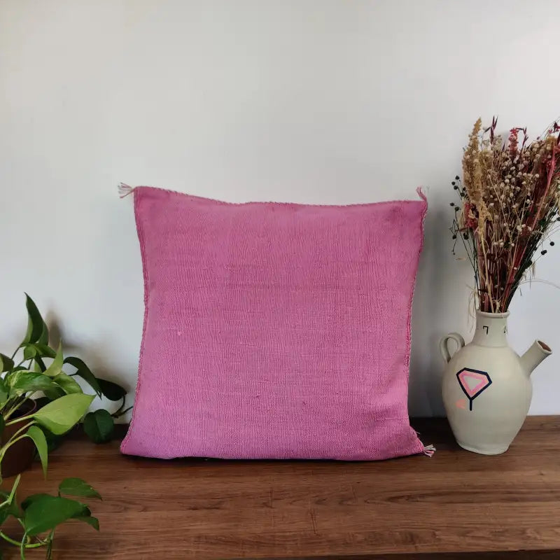 Seconde face du Coussin Sabra Rose Vintage Soie de Cactus