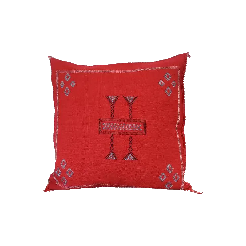 Coussin marocain Rouge en Soie de Cactus