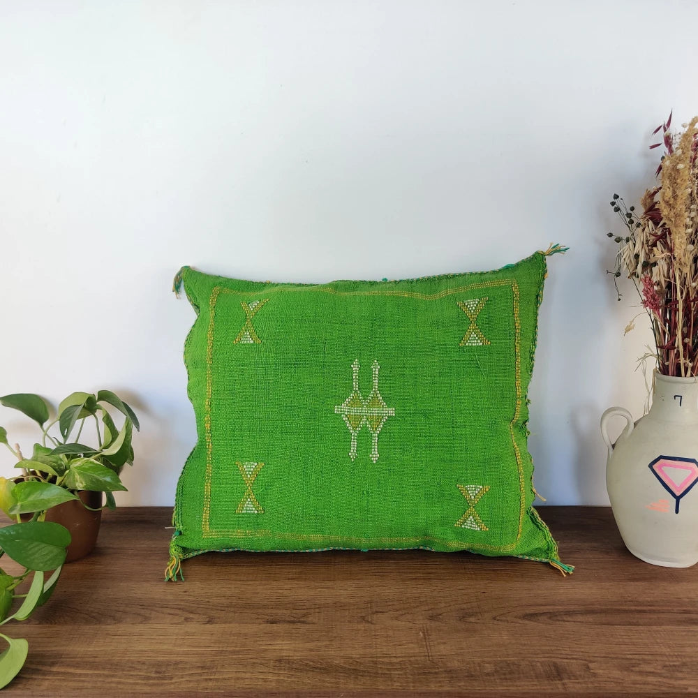 Coussin Sabra Vert Avocado Soie de Cactus