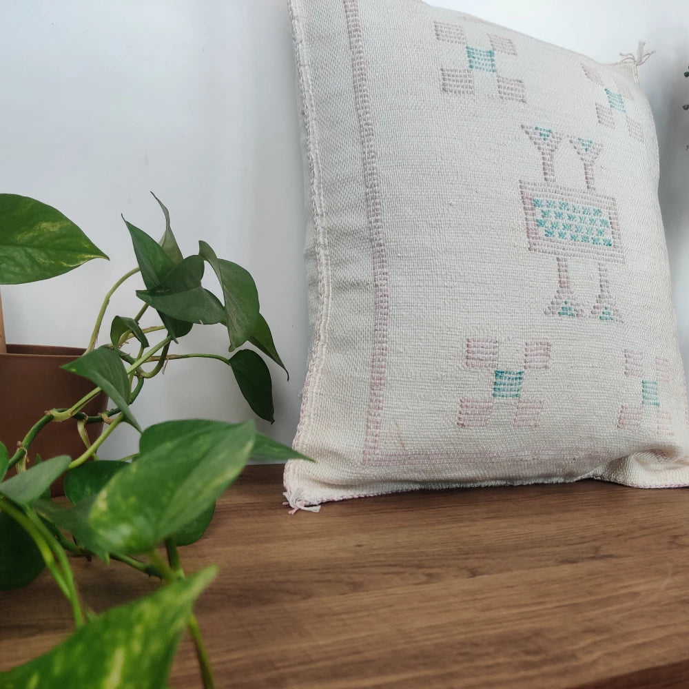 Coussin Soie de Cactus Blanc <br> Coussin Sabra