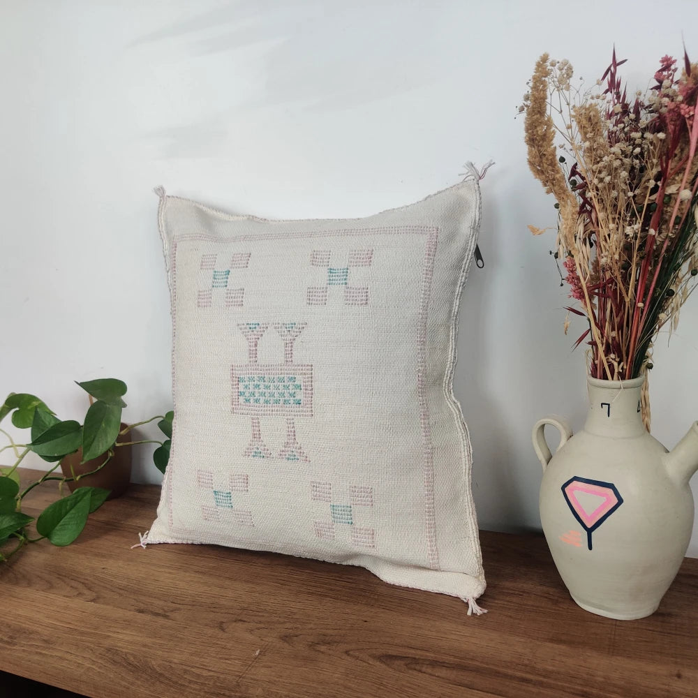 Coussin Soie de Cactus Blanc <br> Coussin Sabra