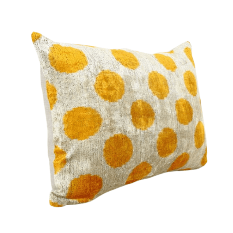 Coussin Ikat blanc motif jaune