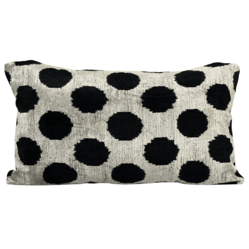 Coussin Ikat blanc design cercle noir