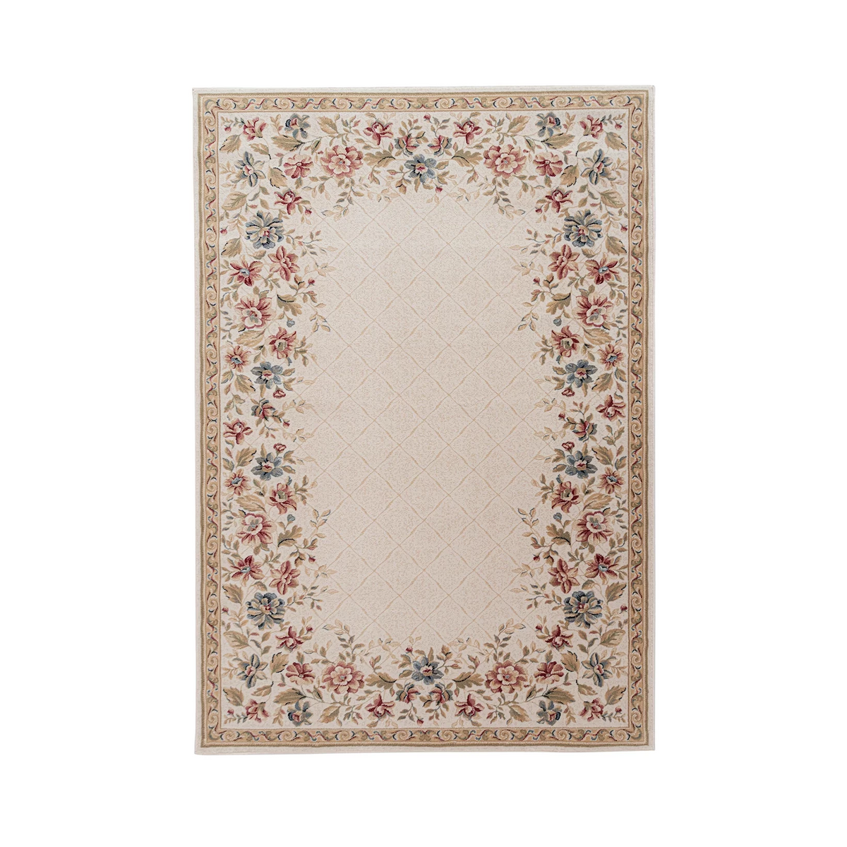 Tapis d'orient crème floral Rose - Laine