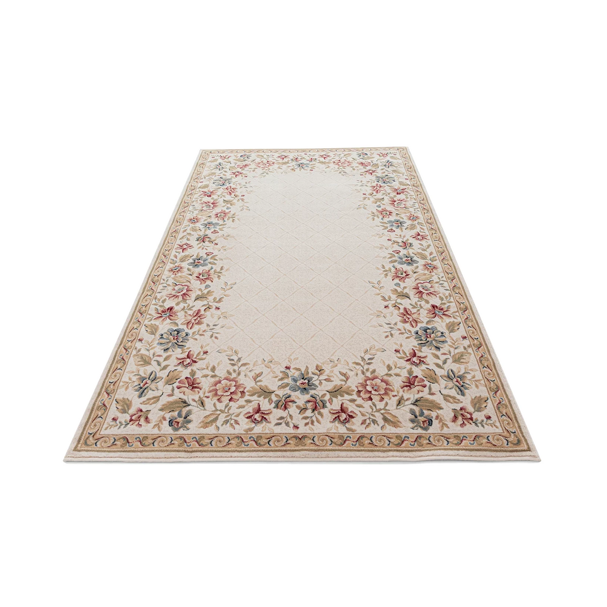Tapis d'orient crème floral Rose - Laine