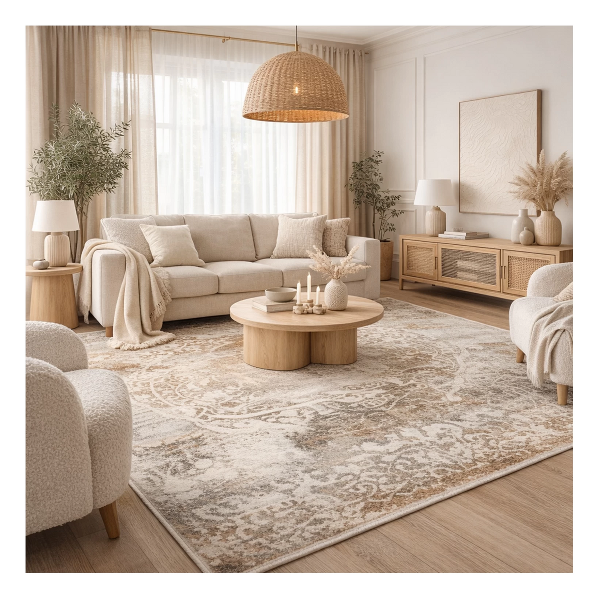 Tapis oriental beige vintage Dora - Laine