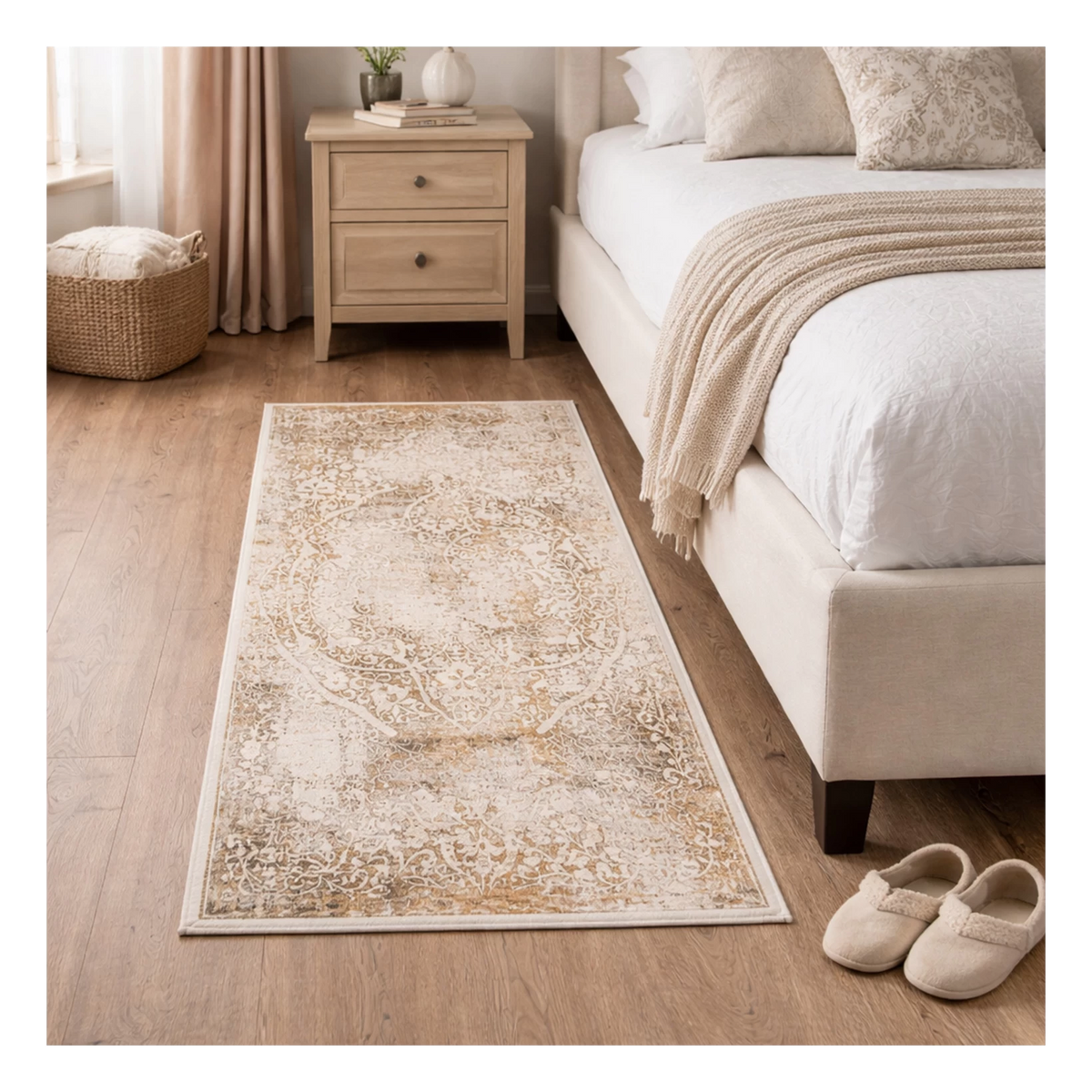 Tapis oriental beige vintage Dora - Laine