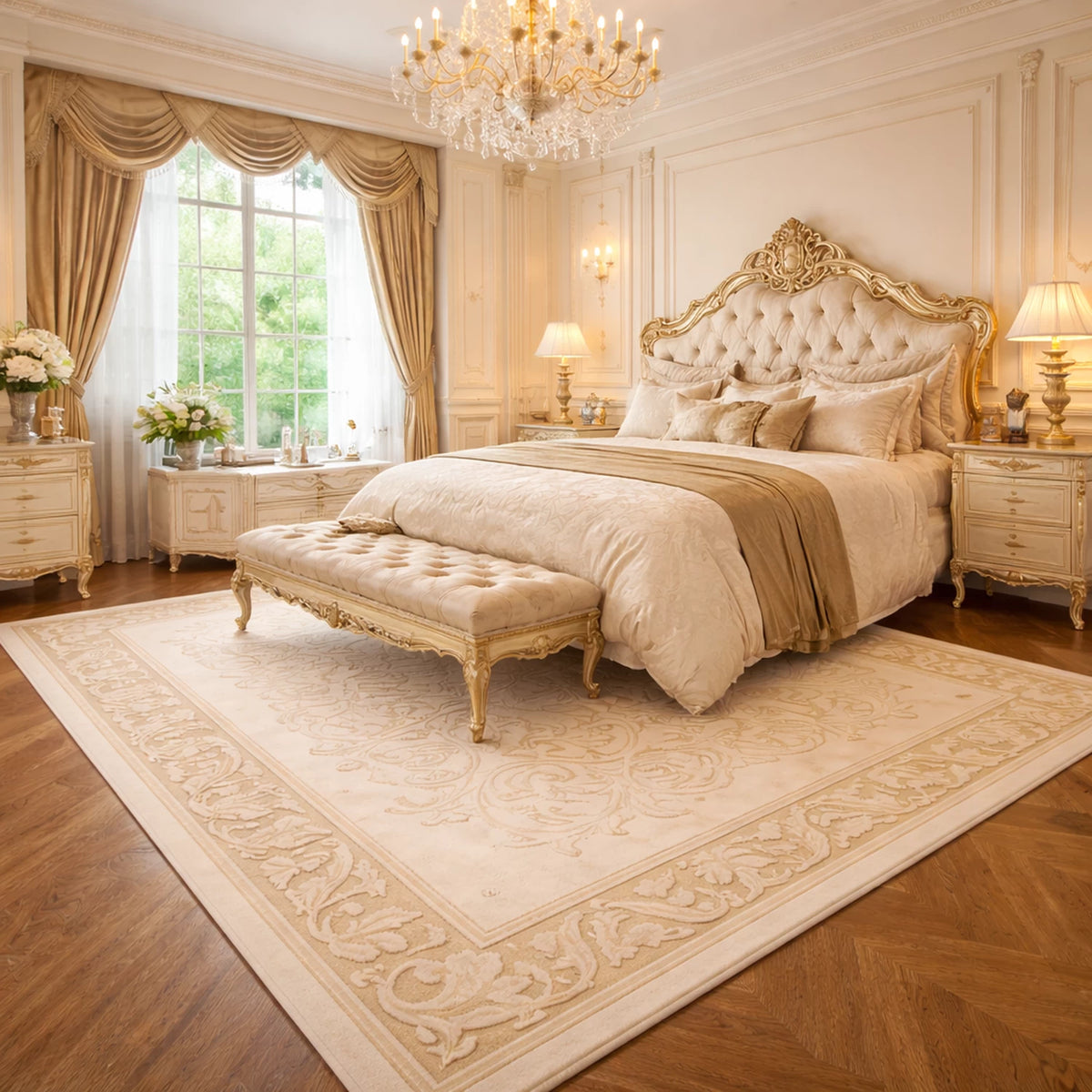 Tapis persan beige crème Lana - Laine