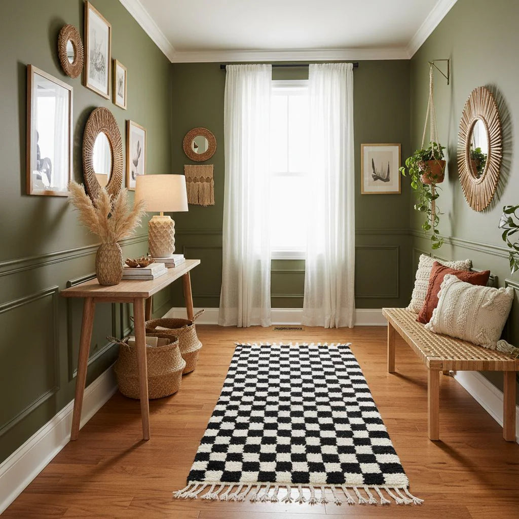 Tapis couloir berbère damier noir - Sur mesure