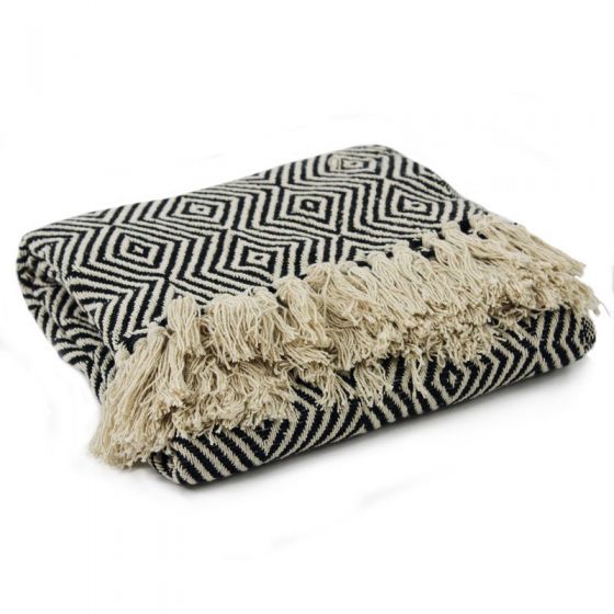 plaid ethnique noir et blanc en coton