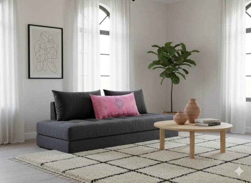 Grand Coussin Sabra Rose <br> Soie de Cactus