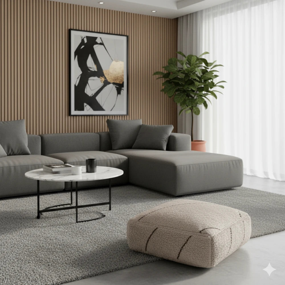 Grand Pouf berbère blanc motif rouge