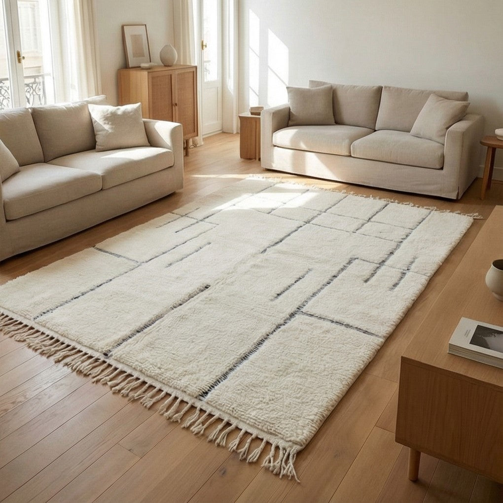 Grand tapis berbère en laine motif graphique