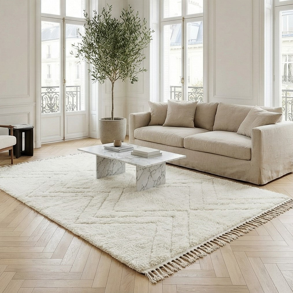 Grand tapis marocain blanc ZigZag 200x300 cm