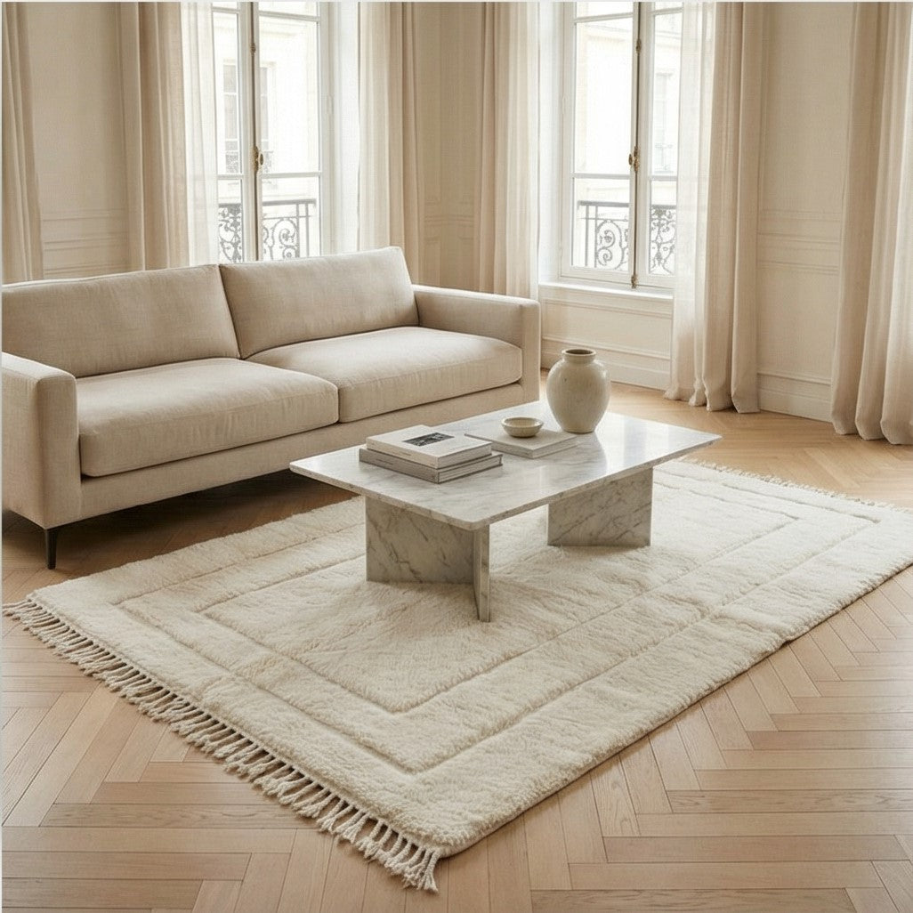 Grand tapis marocain en laine blanche 200x300 cm