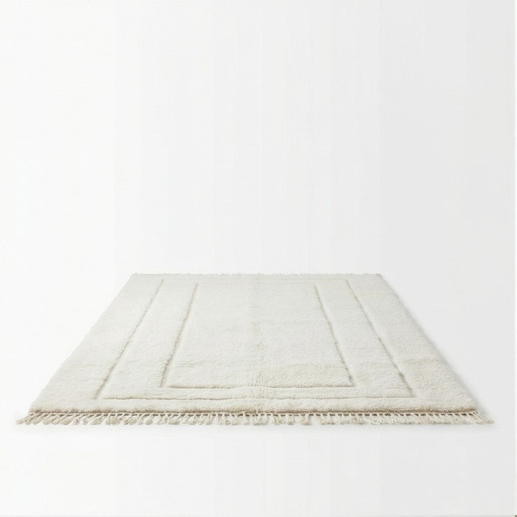 Grand tapis marocain en laine blanche 200x300 cm