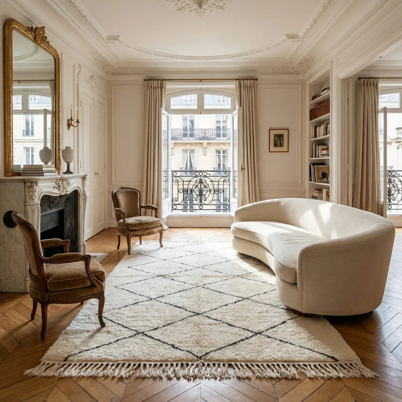 Tapis berbère blanc à losanges classique Fairouz