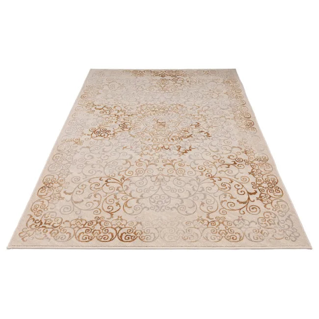 Tapis persan style vintage crème et marron - Laine