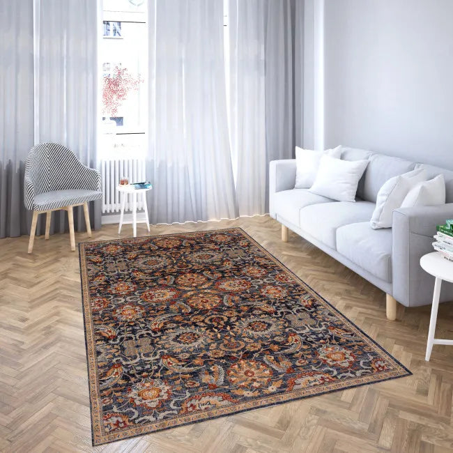 Tapis Persan noir beige en Laine