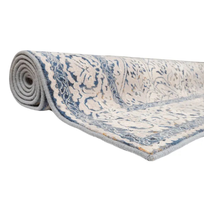 Tapis oriental bleu gris beige - Laine
