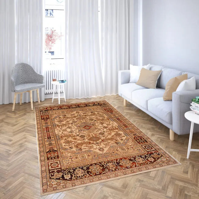 Tapis oriental traditionnel beige et noir