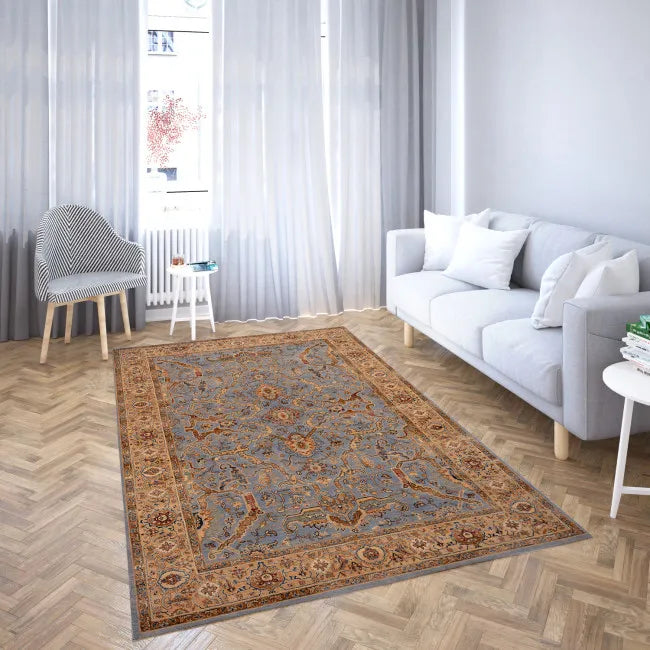 Tapis oriental bleu beige doux