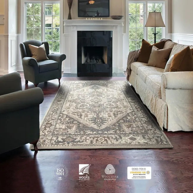 Tapis oriental gris et beige