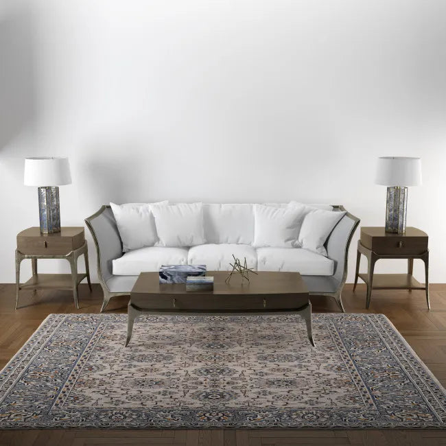 Tapis oriental gris bleu et beige classic - Laine